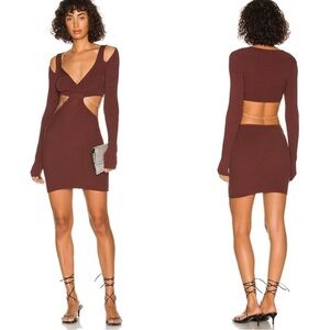 h:ours Revolve Caeden Knit Chain Cut Out Long Sleeve Ribbed Mini Dress Small